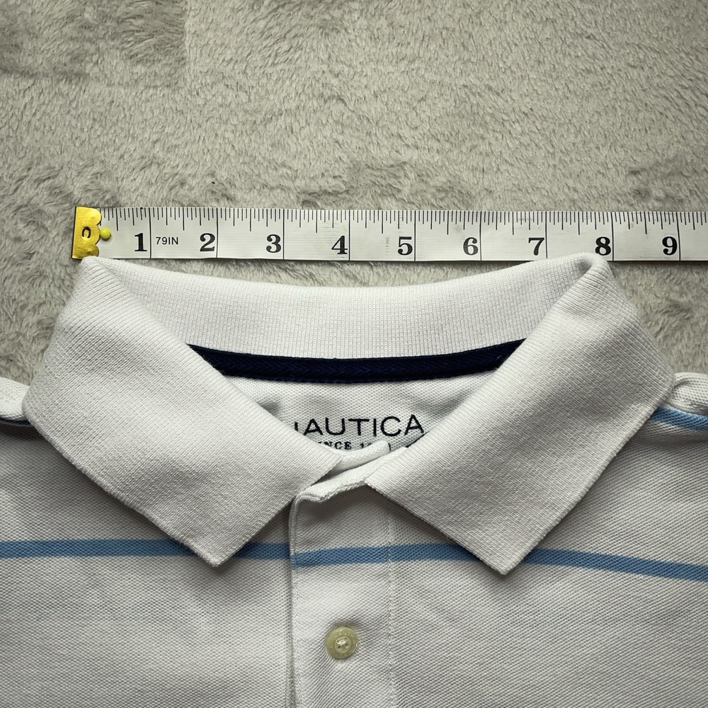 Vintage Y2K Nautica Performance Deck Polo Shirt Men's L Striped Blue Logo Preppy - Picture 8 of 11